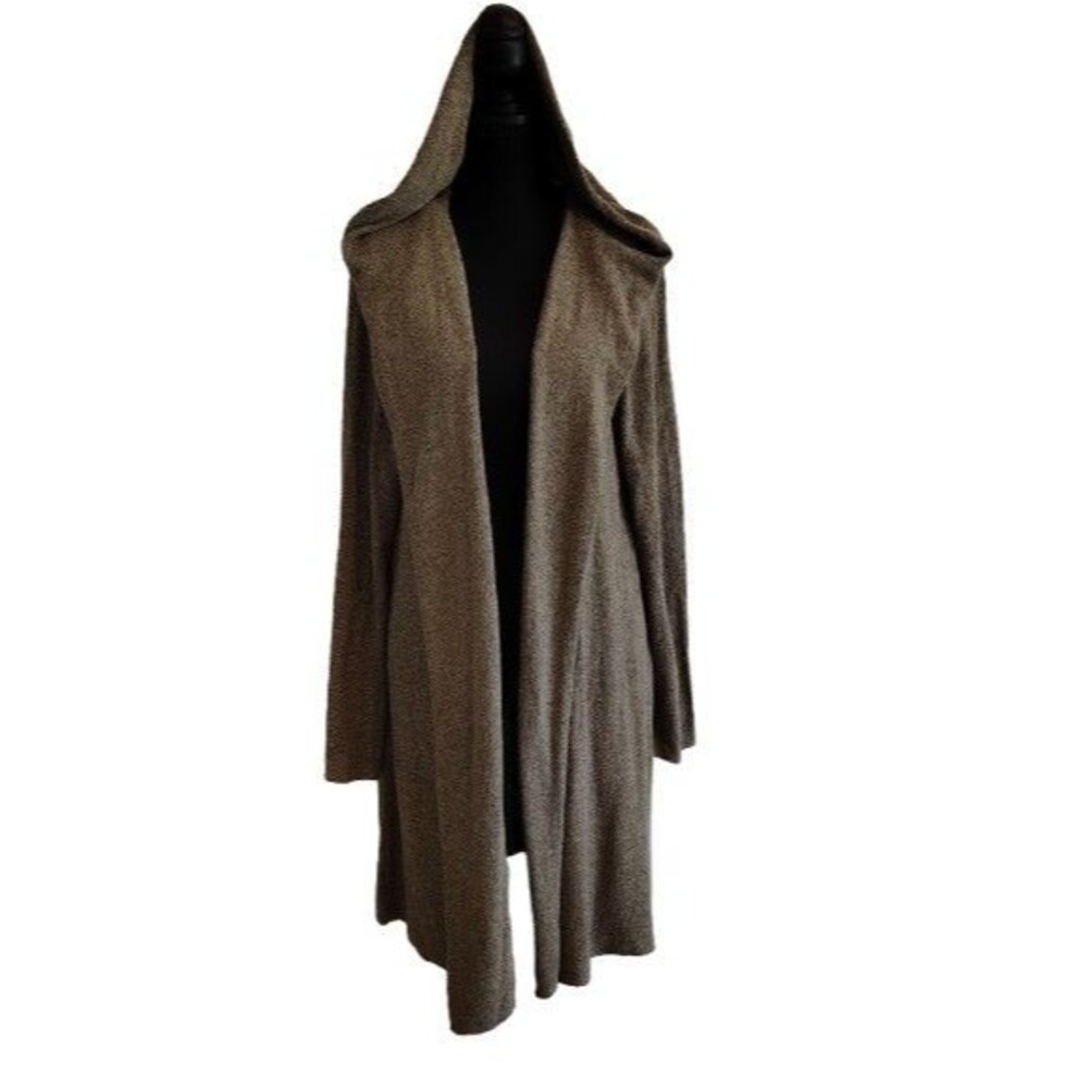 Eileen Fisher Womens XL Hooded Cardigan Duster Sweater Brown Silk Blend Open